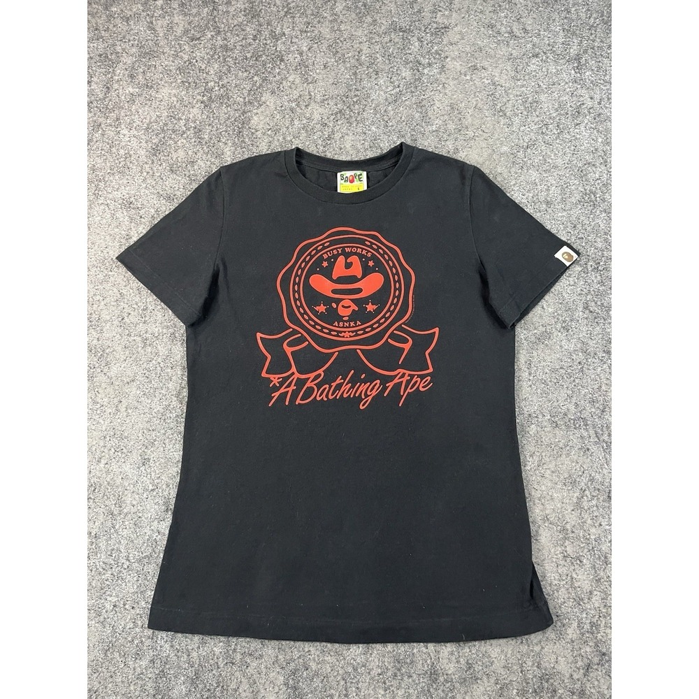 A Bathing Ape T Shirt Ladies Small Busy Works ASNKA Black Red Japan
